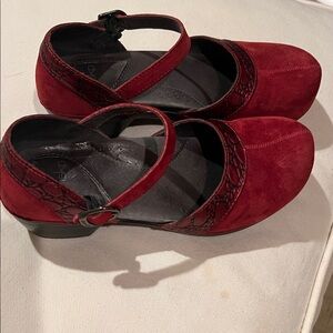 Red Suede Mary Jane Heels Dansko. Worn once for an occasion. Basically new